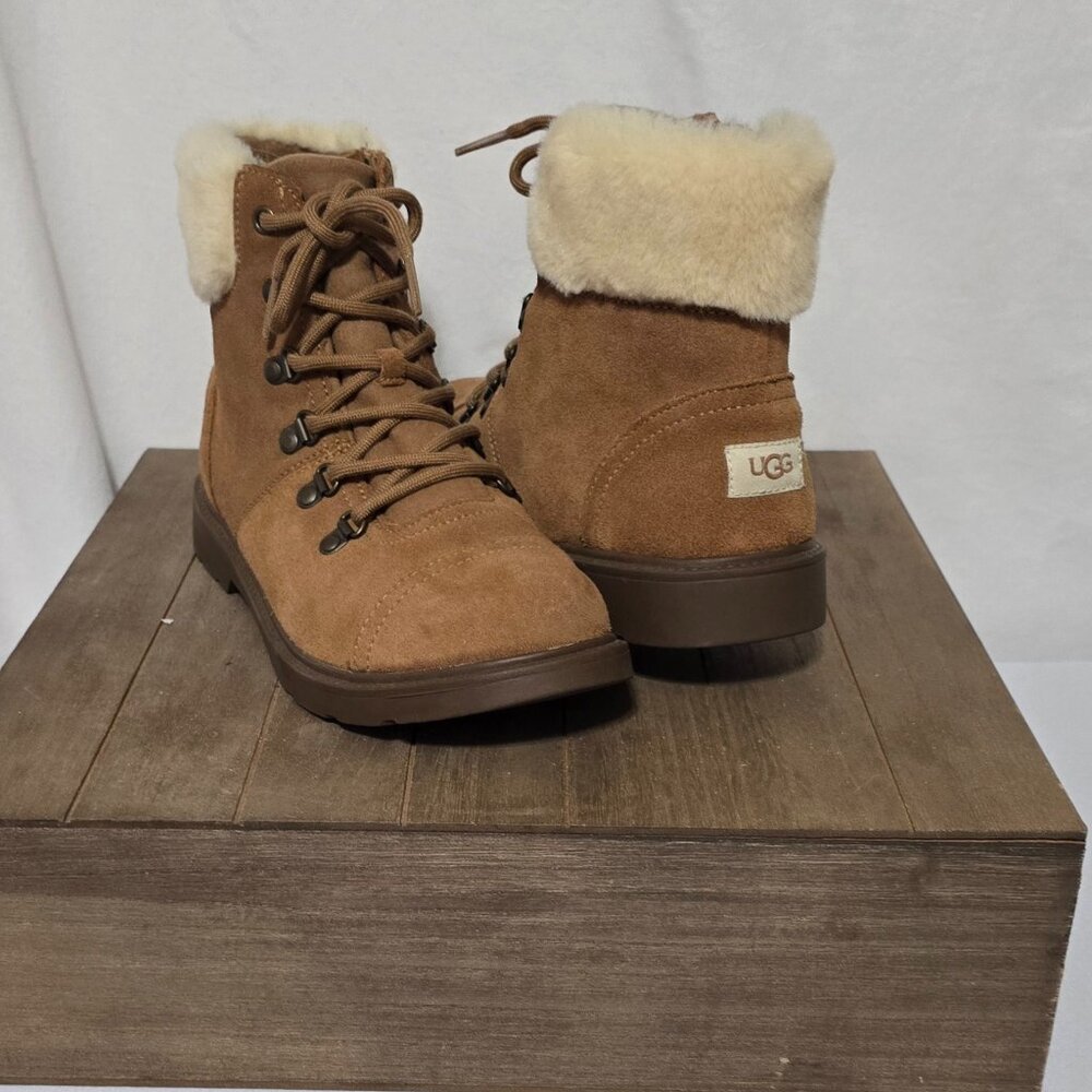 UGG Women's Suede Shearling Cuff Hiker Winter Boots Chestnut